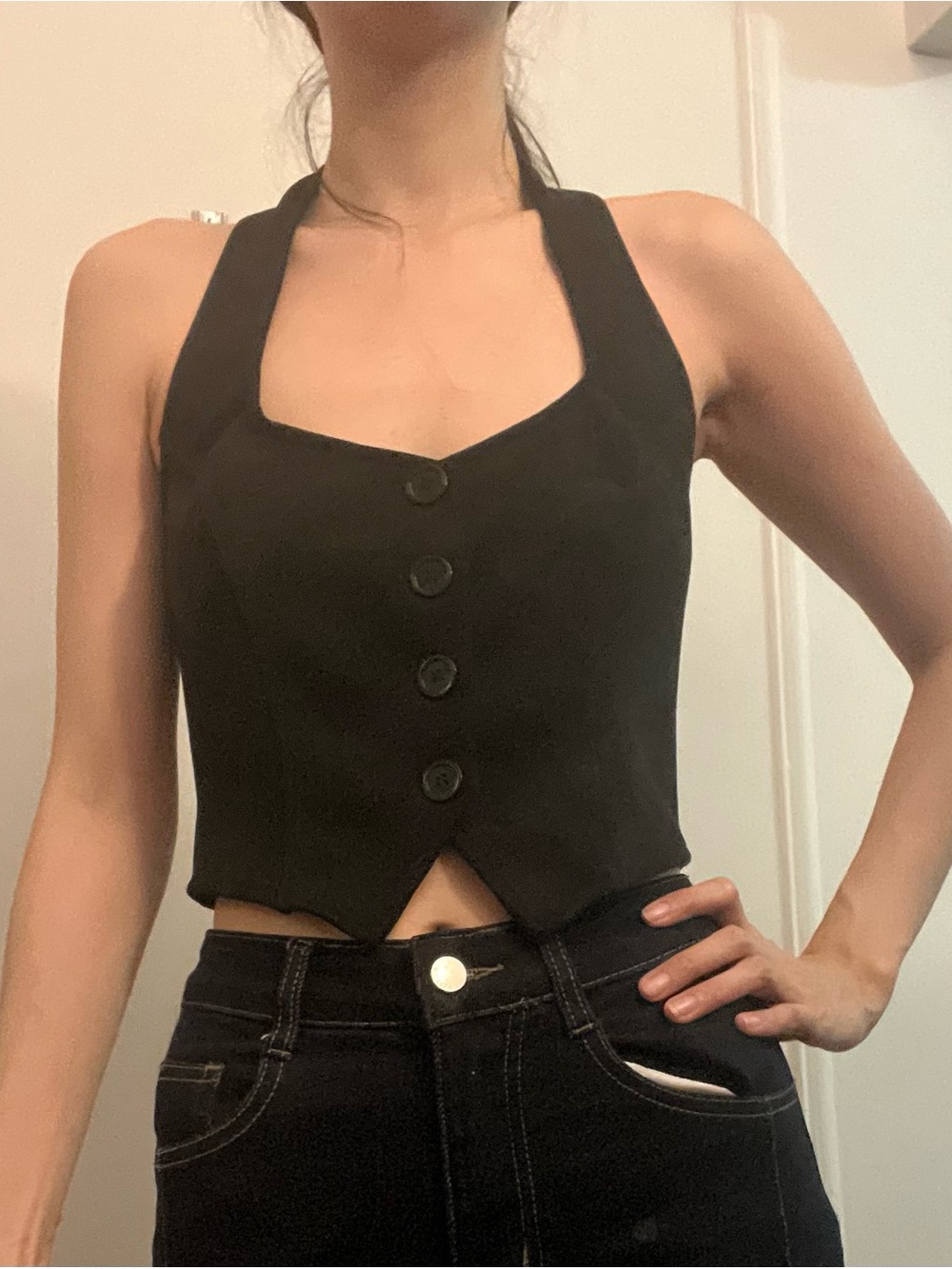 LA Hearts Faux Suede Button Halter Top